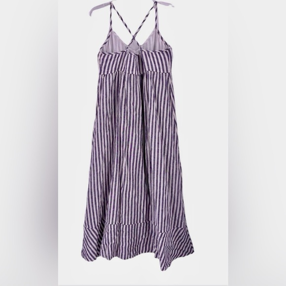 ANTIBES BLANC Navy and White Stripe Linen Midi Sun Dress Size 10 - Picture 4 of 9